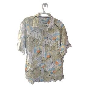 Margaritaville Men's Floral Parrots Hawaiian Button Up Shirt Green- Size L NWT